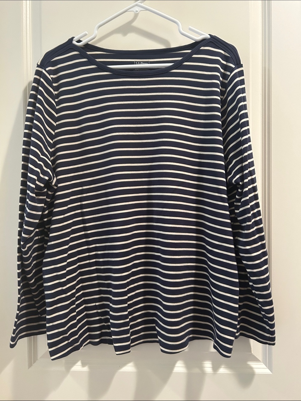 L.L. Bean 100%Supima Cotton Navy White Striped Long Sleeve Nautical Top size 2X